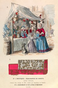 Una tienda de juguetes en el siglo XVII / un ornamento de un libro de horas en el siglo XVI de Anonymous Anonymous