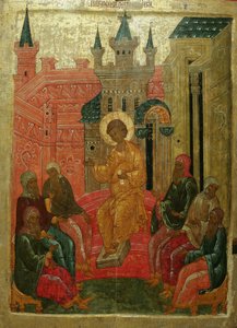 Prepolowenie Cristo entre los Doctores, siglo XV de Anonymous Russian icon painter