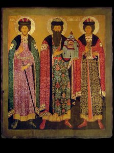 San Vsevolod Mstislavich, Príncipe de Pskov con Santos Boris y Gleb, principios del siglo XVII de Anonymous Russian icon painter