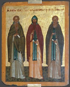 Santos Caritón el Confesor, Barlaam de Khutyn y Sergio de Radonezh, siglo XV de Anonymous Russian icon painter