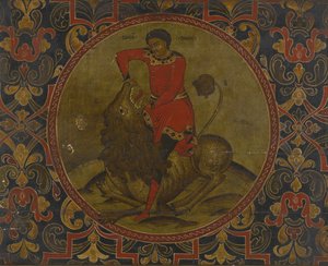 Sansón luchando con el león, principios del siglo XVIII de Anonymous Russian icon painter