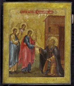 La aparición de la Santísima Trinidad a San Alejandro Svirsky, siglo XIX de Anonymous Russian icon painter