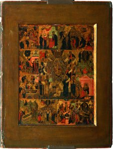 La glorificación de la Virgen Himno Akathist a la Santísima Theotokos, principios del siglo XVII de Anonymous Russian icon painter