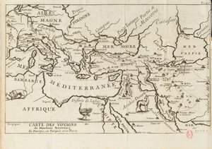 Mapa de los viajes de Tavernier en Europa, Persia, Turquía de Anonymous master.