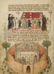 Traslado de los cuerpos de Aimo y Vermondo; el pueblo de Milán reza ante el altar donde están enterrados Aimo y Vermondo de Anovelo da Imbonate