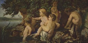 Niños bañándose (pintura al óleo)