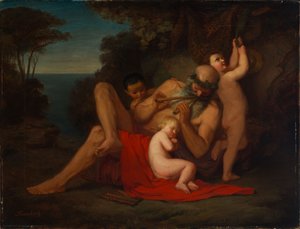 Silenos con un niño Baco dormido de Anselm Feuerbach