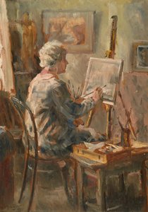 Artista trabajando en el estudio de Cor Visser, Ipswich de Anthea Durose