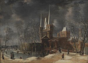 La Luttekepoort en Harderwijk en invierno de Anthonie Beerstraaten