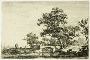 Cuatro hombres en un puente de piedra de Anthonie Waterloo