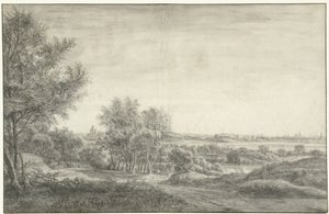 Vista de Haarlem desde las dunas con las ruinas de la Casa de Cleve de Anthonie Waterloo