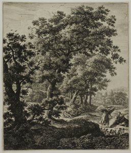 Agar consolada por el ángel, de Seis grandes paisajes verticales con escenas del Antiguo Testamento de Anthonie Waterloo