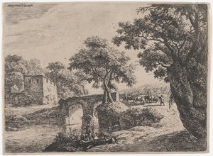 Rebaño cerca de un puente de piedra de Anthonie Waterloo