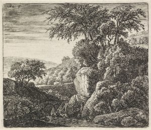 Paisaje con una pequeña cascada Paisajes rocosos (título de la serie) de Anthonie Waterloo
