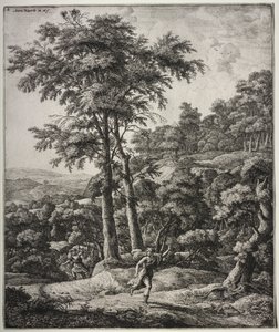 Seis grandes paisajes verticales con escenas de las Metamorfosis de Ovidio: Apolo y Dafne de Anthonie Waterloo