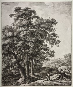 Seis grandes paisajes verticales con escenas de las Metamorfosis de Ovidio: Venus y Adonis de Anthonie Waterloo