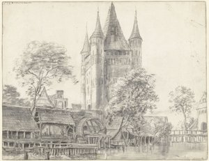 La puerta de la ciudad Altenbrücker Tor y el molino de agua de Lüneburg, cerca de Hamburgo de Anthonie Waterloo