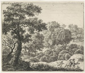 Dos jinetes en un sendero forestal Paisajes boscosos (título de la serie) de Anthonie Waterloo