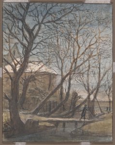 Paisaje invernal con un hombre cruzando de Anthonie Waterloo