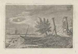 Paisaje con barco y puerta abierta.