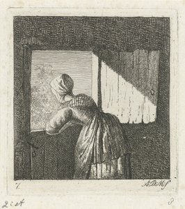 mujer, reclinado, un, puerta inferior