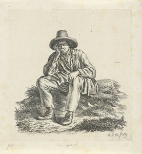 Hombre sentado, apoyando la cabeza