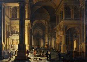 El interior de una iglesia protestante en la noche