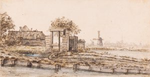 Una granja junto al agua cerca de un pueblo de Anthonie van Borssom