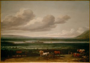 Paisaje del Bajo Rin cerca de Kleve con la fortaleza Schenkenschanz, Hoch y Niederelten