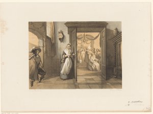 La mujer abre la puerta al hombre de Anthonie van Volkom