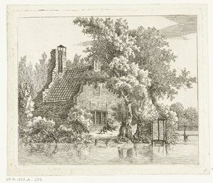 Hombre fumador en un banco frente a las ruinas de la Casa Snaatburg en Maarssen de Anthonie van den Bos