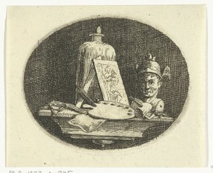 Bodegón con paleta, cuadro y busto de Mercurio de Anthonie van den Bos