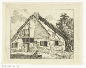 mujer, con, cesta, sentado, delante de, un, casa de Anthonie van den Bos