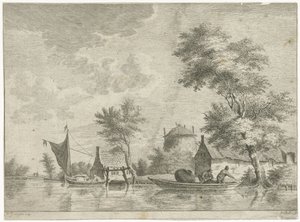 Paisaje de río con un pajar de Anthonij van der Haer