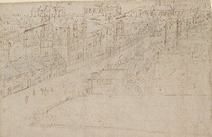 Panorama de Londres visto desde Southwark: Borough High Street con St Mary Overy, 1554