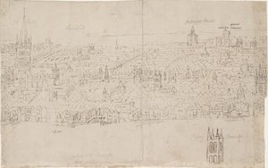 Panorama de Londres visto desde Southwark: Catedral de San Pablo, 1554