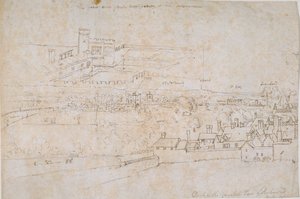 Hoja de estudios de los Palacios de Hampton Court, Richmond y alrededores, c1560s