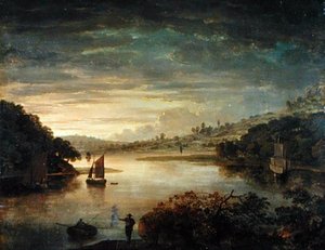 Vista del río Neath en Glamorganshire (óleo sobre tabla)