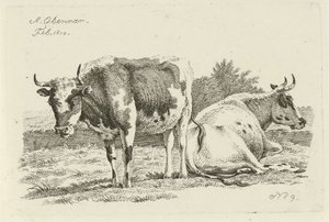 Vaca de pie y tumbada Estudios de vacas, ovejas y cabras (título de la serie) de Anthony Oberman