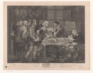 Grupo de granjeros visitando a un abogado El abogado del país y sus clientes (título sobre objeto) de Anthony Walker