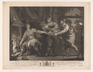 Manius Curius Dentatus rechaza los regalos de los samnitas Marcus Curius Dentatus rechazando los sobornos de los samnitas (título sobre el objeto) Pinturas del siglo XVII de la colección Devonshire (título de la serie)