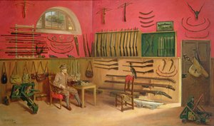 Sir Ralph Payne Gallwey en su sala de armas en Thirkleby Hall, Yorkshire, 1914 de Anthony de Bru