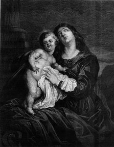 La Virgen y el Niño Jesús. Grabado después de una pintura de Anton (Antoon o Anthony) van Dyck (1599-1641). Grabado en “Le Monde Illustré” n°1239 del 25 de diciembre de 1880. de Anthony van (after) Dyck