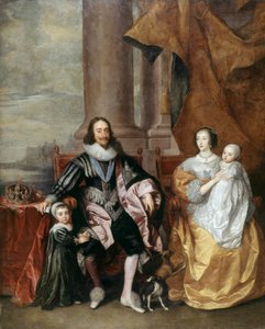 Carlos I, la reina Enriqueta y dos de sus hijos mayores (óleo sobre tabla) de Anthony van (follower of) Dyck