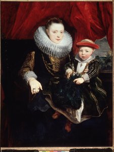 "Retrato de una mujer joven con un niño" (lleva una fresa) Pintura de Sir Anthonis (Anton o Antoon) van Dyck (1599-1641) 1618 Dim. 131x102 cm Museo del Hermitage, San Petersburgo (San Petersburgo) de Anthony van Dyck
