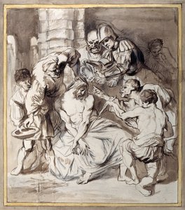 La burla de Cristo (pluma y tinta con aguada sobre papel) de Anthony van Dyck