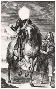 Retrato ecuestre sin cabeza originalmente de Luis de Francia, grabado por Pierre Lombard