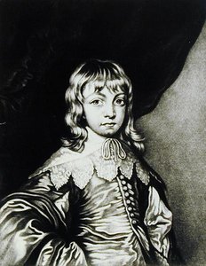 Retrato de George, Duque de Buckingham (1592-1628) grabado por Robert Dunkarton (1744-c.1817) de Personajes Ilustres en la Historia Británica (mezzotinta) de Anthony van after Dyck