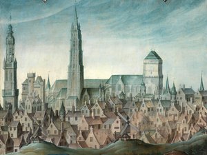Detalle del retrato de Juan Pardo II y sus esposas Anna Ingenieulandt y Maria Anchemant de Anthuenis (1536 1613) Claeissins or Claeissens