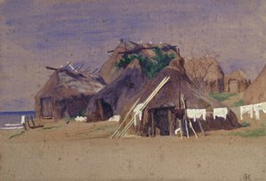 Cabañas de pescadores en la costa de Antoine Auguste Ernest Herbert or Hebert